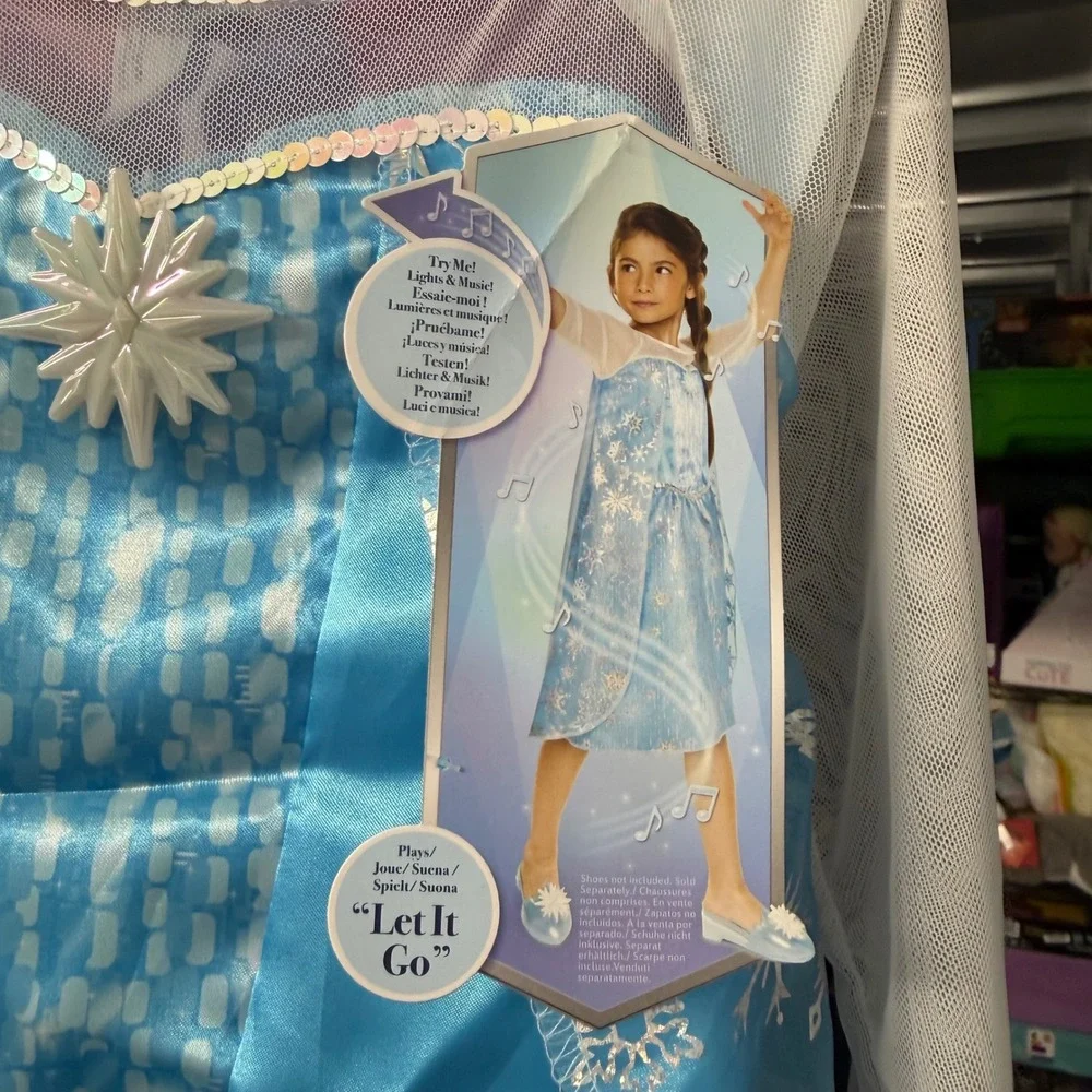 Disney Frozen Elsa Icy Magic Musical Dress Kids 4-6X Blue Light Up Let It Go